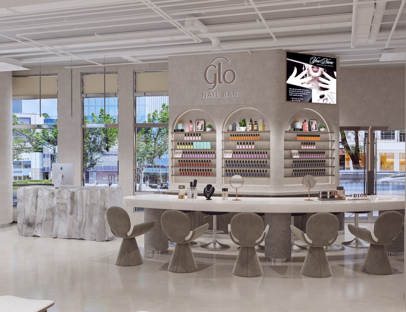 Glo Nail Bar interior manicure stations in Seattle